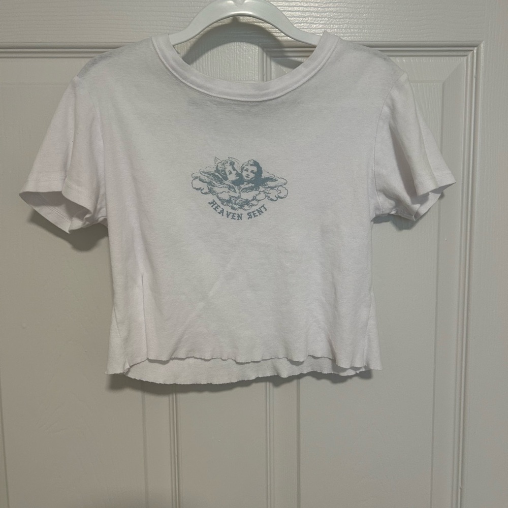 White John Galt/Brandy Melville Heaven Sent baby tee!